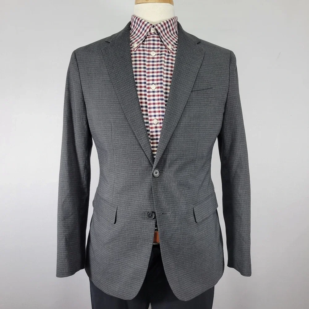 Banana Republic Men's Sport‎ Coat Blazer Two Button Gray Checked Poly Slim 40S